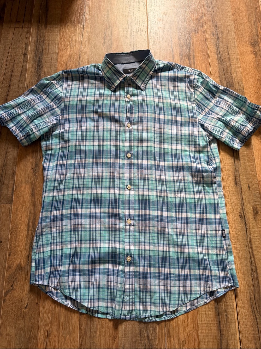 Hugo Boss Men's Short Plaid Button-Down Shirt - Blue & Green